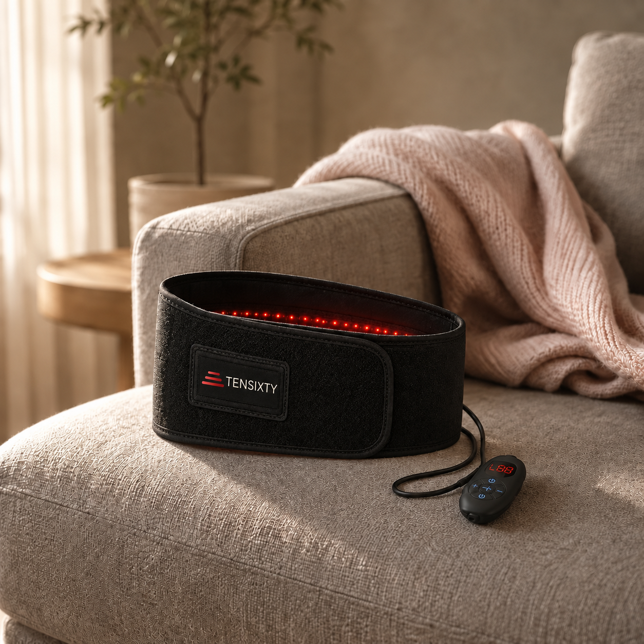 TENSIXTY LumaLean Ultra light wrap and controller in a warm sofa setting