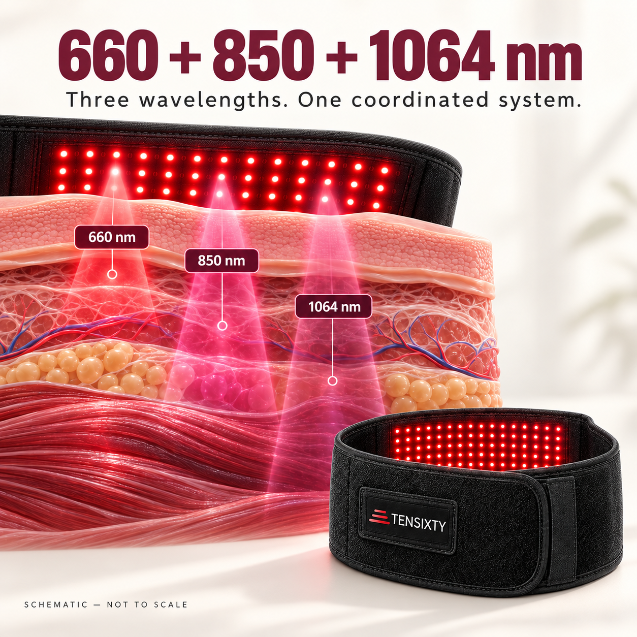 TENSIXTY three-wavelength system showing 660nm, 850nm and 1064nm light